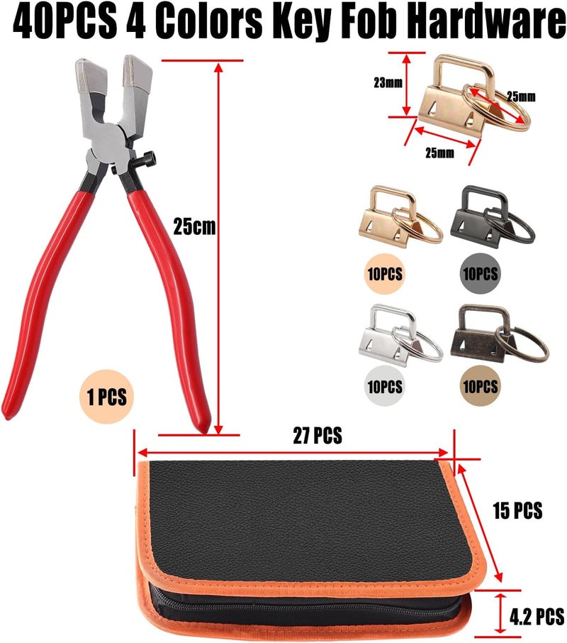 weideer 40 Sets Key Fob Hardware with Key Fob Plier Tools Bag, Glass Running Pliers for Wristlet Key Fobs/Key Lanyard/Key Chain Hardware Install - Image 2